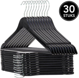 Infinity Goods 30 Houten Kledinghangers - Kleerhanger - Inkeping en Broeklat - Zwart