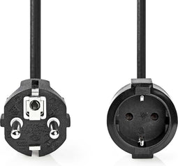 Stroomkabel - Type F (CEE 7/7) Male - Type F (CEE 7/7) Female - Recht - Recht - Vernikkeld - 3.00 m - Rond - PVC - Zwart - Envelop