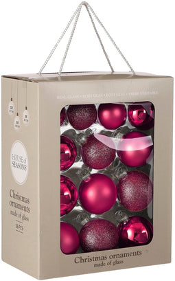 Mica Decorations Kerstballen Set - 26 Stuks - Ø7 cm - Glas - Fuchsia
