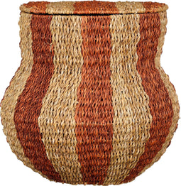 Mica Decorations Tacoma - Opbergmand met Deksel - H47 x Ø50 cm - Jute - Oranje