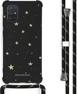 iMoshion Hoesje Geschikt voor Samsung Galaxy A71 Hoesje Met Koord - iMoshion Design Hoesje met Koord - Goud / Zwart / Stars Gold