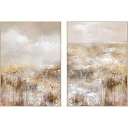 Schilderij Home ESPRIT Gouden Licht Roze Abstract 103 x 4,5 x 143 cm (2 Stuks)