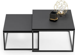 Salontafel vierkant - industrieel - set van 2 - zwart