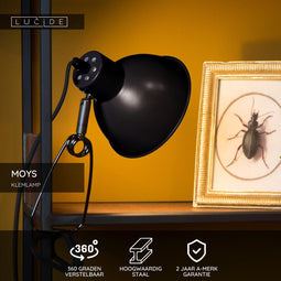 Lucide MOYS - Klemlamp - Draaibaar en kantelbaar - Zwart