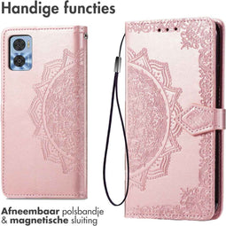 iMoshion Hoesje Geschikt voor Motorola Moto E22 Hoesje Met Pasjeshouder - iMoshion Mandala Bookcase - Rosé Goud