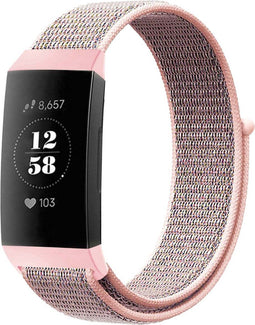 iMoshion Bandje Geschikt voor Fitbit Charge 3 / 4 - iMoshion Nylon band klittenband met design aansluiting - Roze