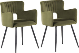 SANILAC - Eetkamerstoel set van 2 - Olijfgroen - Fluweel