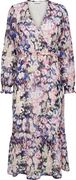 ONLY ONLZOE LS MIDI DRESS WVN - Midi jurk - Driekwart mouwen V hals elastiek taille - Maat L