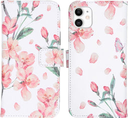 iMoshion Hoesje Geschikt voor iPhone 11 Hoesje Met Pasjeshouder - iMoshion Design Softcase Bookcase - Wit / Roze / Blossom Watercolor