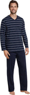 Schiesser Heren Pyjama - Lange broek - V-hals - Donkerblauw - Maat XL