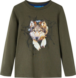 vidaXL-Kindershirt-met-lange-mouwen-wolvenprint-140-kakikleurig