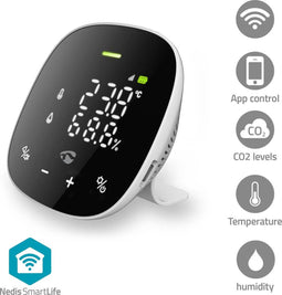 Nedis SmartLife Luchtkwaliteitsmonitor - Wi-Fi - Inclusief display - Koolstofdioxide (CO2) / Temperatuur / Vochtigheid - Android / IOS - Wit / Zwart