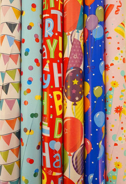 Assortiment 5 rollen luxe cadeaupapier inpakpapier voor kinderen en volwassenen Party - 200 x 70 cm