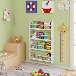 Woltu Kinder Wandboekenrek 98x60x14,5 cm Groen of Wit met Eikenlook – Montessori Opbergrek voor