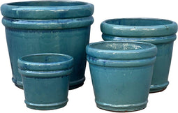 PTMD Cindy Bloempotten - 52x52x45 cm - Keramiek - Blauw - Set van 4