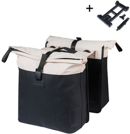 Basil Vive - Dubbele fietstas - 28-35 liter - Waterdicht - MIK adapterplaat - Gerecycled materiaal - wit/zwart