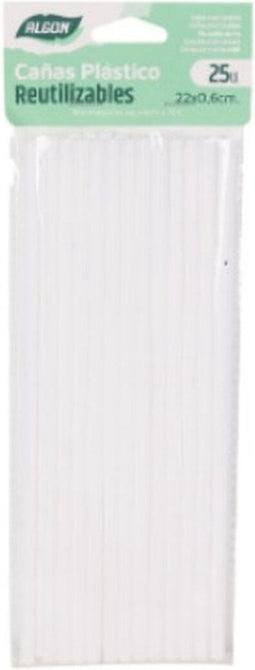Herbruikbare Rietjes Algon Wit Plastic 22 cm 25 Stuks