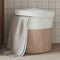 vidaXL - Opbergmand - met - deksel - Ø - 40x35 - cm - katoen - bruin - en - wit