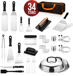 Lugia BBQ Accessoires Set - 34 delig - RVS Gereedschap - Barbecue Tang Spatel Borstel Schraper - Zwart