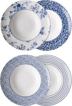 Laura Ashley Diepe Borden - Pastaborden - Blueprint Giftset van 4 - 22 cm Assorti