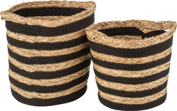 J-Line mand Gestreept - gras/katoen - naturel/zwart - set van 2