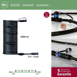 Paulmann Plug & Shine - Verbindingskabel 10m 5 uitgangen IP68 - Zwart