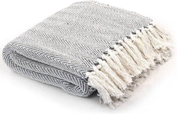 vidaXL - Plaid - visgraat - 125x150 - cm - katoen - grijs