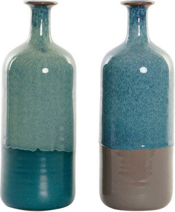 Vaas DKD Home Decor Porselein Blauw Groen 11 x 11 x 30 cm (2 Stuks)