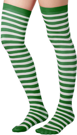 Dressforfun - Overknee-kousen - Blikdicht groen-wit gestreept - Maat M