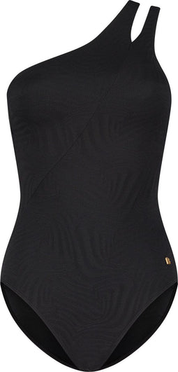 Beachlife Black Swirl - Dames Badpak - Ingebouwd topje van mesh - Zwart