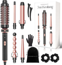 Sansbeauté® 5-in-1 Thermal Brush - Warmteborstel 38mm - Föhnborstel Krul- & Multistyler - Roze/Zwart