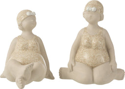 J-Line decoratie Vrouw Badpak Zittend - keramiek - beige - 2 stuks