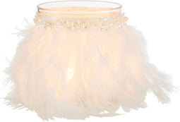 J-Line windlicht Veren - glas - wit/transparant - medium - 2 stuks