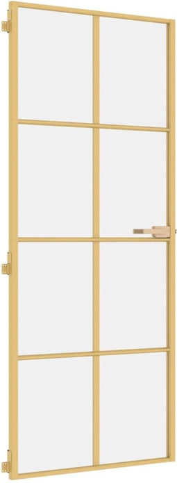 vidaXL - Binnendeur - smal - 83x201,5 - cm - gehard - glas - en - aluminium - goudkleur