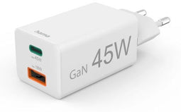 Hama 00201993 - Mini Snellader - 45W USB-C PD + USB-A QC - Wit