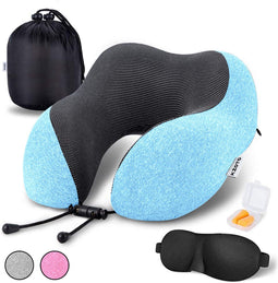 Kioto Reiskussen - Nekkussen set - Memory Foam - Inclusief slaapmasker en oordoppen - Blauw