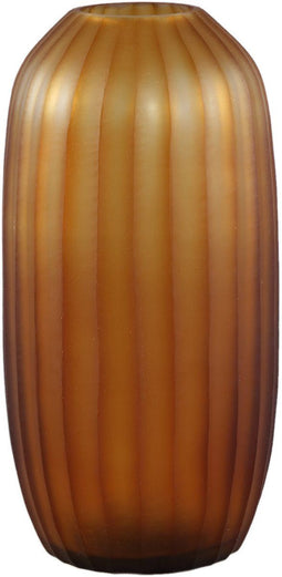 PTMD Lavanya Brown Carved Glass Round Vase Ribbed High