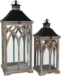 Mica Decorations lantaarn bruin set van 2 grootste maat in cm: 30 x 30 x 72