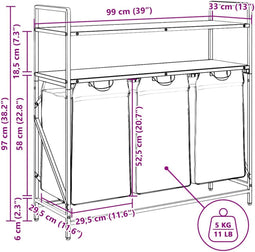 vidaXL - Wasmand - 3 - vakken - met - planken - sonoma - eikenkleurig