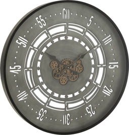 J-Line klok Rond Seconden Tandwielen - metaal - zwart/grijs - large - Ø 90 cm
