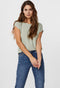 Vero Moda VMLAVA PLAIN SS TOP LUREX STRIP GA NOOS - Dames T-shirt - Kaki groen - Maat XS