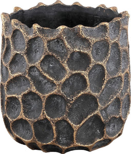 PTMD Soap Ronde Bloempot - H30 x Ø30 cm - Cement - Zwart/goud