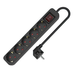 TM Electron 3680 W - Stopcontactenstrip 5 Tomas met Interruptor - Zwart (1,5 m)