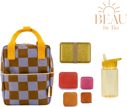BEAU by Bo Sticky Lemon rugzak small + A Little Lovely Company back to school set Glitter Goud