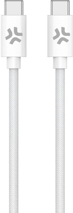 Celly USB-C naar USB-C kabel - 100 W snel laden - Katoen gevlochten - Wit - 1,5 meter