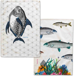 Keukendoek HappyFriday Fish Multicolour 70 x 50 cm (2 Stuks)