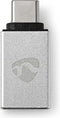 Nedis USB-C Adapter - USB 3.2 Gen 1 - USB-C Male - USB-A Female - 5 Gbps - Rond - Vernikkeld - Zilver - Cover Window Box