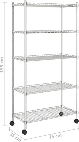 Opbergrek 5-laags met wielen 250 kg 75x35x155 cm chroomkleurig