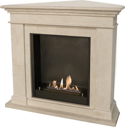 Xaralyn Kos-Corner BIU bio-ethanol open haard - Hoekhaard - Witte natuurstenen haardombouw - 3 KW verwarming