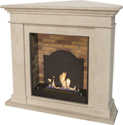 Xaralyn Kos-Corner BME bio-ethanol haard - Hoekhaard - Witte natuurstenen haardombouw - 3 KW verwarming